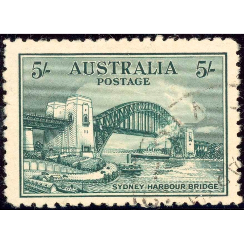 311 - 1932 SYDNEY HARBOUR BRIDGE 5/- blue green SG143 vfu. SG cat. £225.