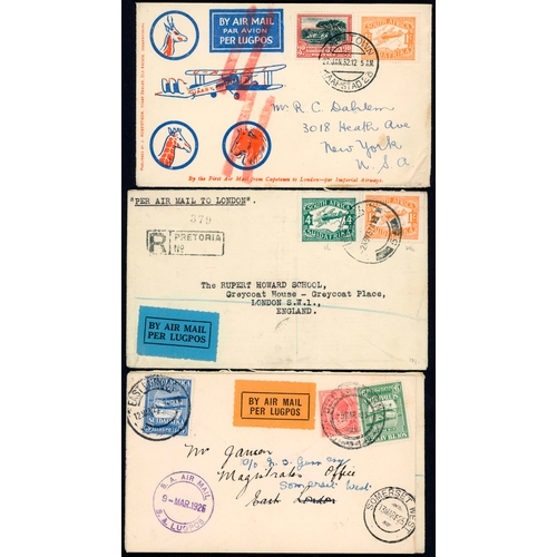 684 - 1925-39 GROUP OF FOUR FLOWN COVERS inc. 1932 illustrated First Flight env. ex Cape Town to New York ... 