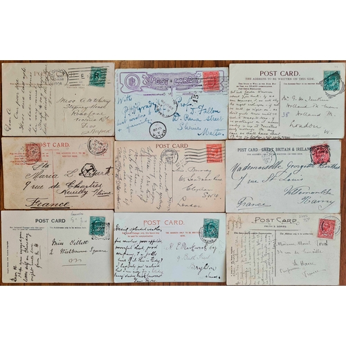 877 - CANCELLATIONS ON EARLY 20th C. PPCs in a small carton showing a wide variety of cancellations on chi... 