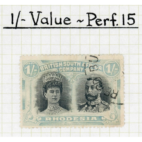 335 - 1910 DOUBLE HEADS - USED 1/-  BLUE-GREEN PERF. 14 & 15 - FLAWS (GASH IN EAR), SHADES, ETC.: 2 annota... 