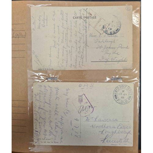 124 - WWI FPO MAIL: Photo album housing collection of cards & covers from various location, Western Front,... 