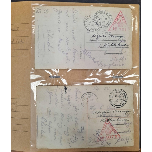 124 - WWI FPO MAIL: Photo album housing collection of cards & covers from various location, Western Front,... 