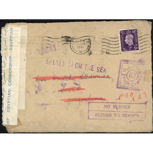 137 - WWII SUSPENDED SERVICES: 1939-45 selection of covers all ex GB inc. 7 Jan. 1941 env. to Yugoslavia, ... 