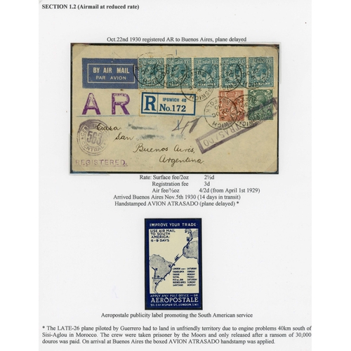 160 - 22 OCT. 1930 REGD. ENV. FROM IPSWICH TO BUENOS AIRES: Plane, piloted by Guerrero, delayed in Morocco... 