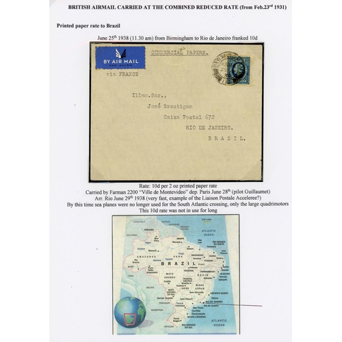 170 - 25 JUN. 1938 PRINTED PAPER RATE TO BRAZIL: Birmingham to Rio de Janeiro cover franked KGV 10d blue. ... 
