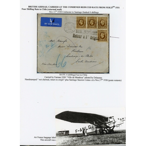 172 - 11 NOV. 1938 RETURNED COVER, COLCHESTER TO SANTIAGO, CHILE: Rated 4/- (4 x KGV 1/- brown franking); ... 
