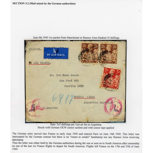 178 - MAIL SEIZED BY GERMAN AUTHORITIES: 6 Jun. 1940 env. from Manchester to Buenos Aires franked 10/- (2 ... 