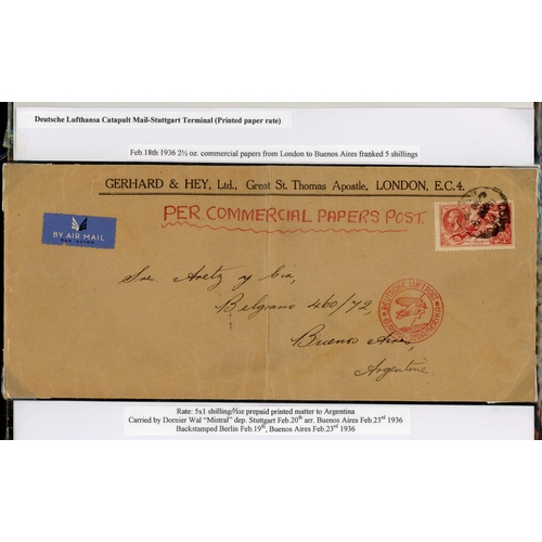 180 - CATAPULT MAIL PRINTED PAPER RATE: 18 Feb. 1936 commercial env. from London to Buenos Aires, Franked ... 