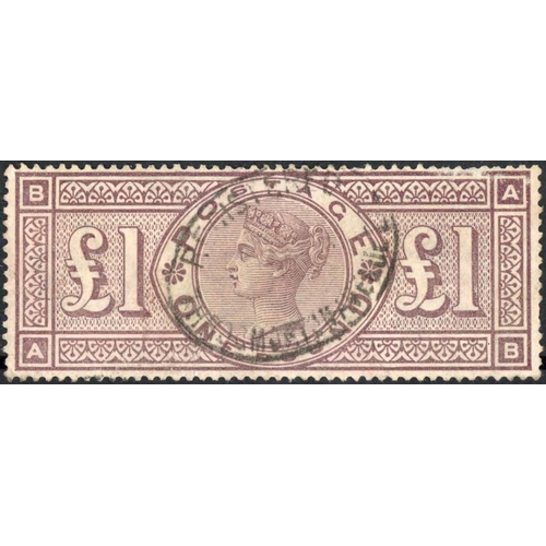 1884 THREE CROWNS WATERMARK: £1 brown-lilac AB with central oval ...