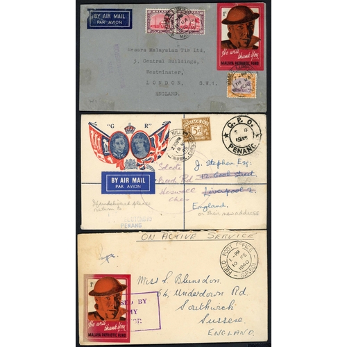 130 - MALAYA WWII & AFTER: 1940-49 selection with 1 Dec. 1941 Airmail env. FPO No. 50 to Southampton endor... 