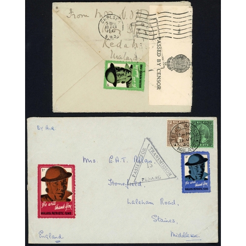130 - MALAYA WWII & AFTER: 1940-49 selection with 1 Dec. 1941 Airmail env. FPO No. 50 to Southampton endor... 