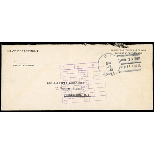 131 - WORLDWIDE WWII MAILS: 1939-45 with 1942 Navy Dept. env. to Wellington with US Navy cancel 