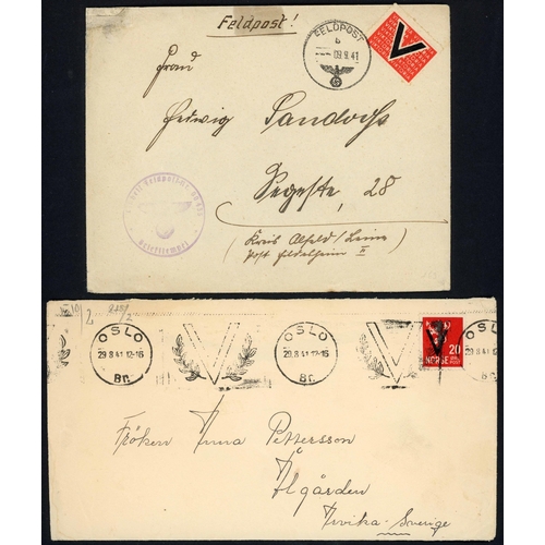 132 - NORWAY MAILS WWII inc. PO BOX 506: 1939-43 selection with 1941 env. (some stains) Fredrikstad to 