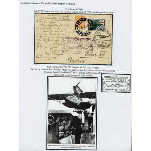273 - 1934 FIRST RETURN FLIGHT BRAZIL TO VIENNA, ETC.: 6 Feb. 1934 postcard from Sao Paulo to Vienna frank... 