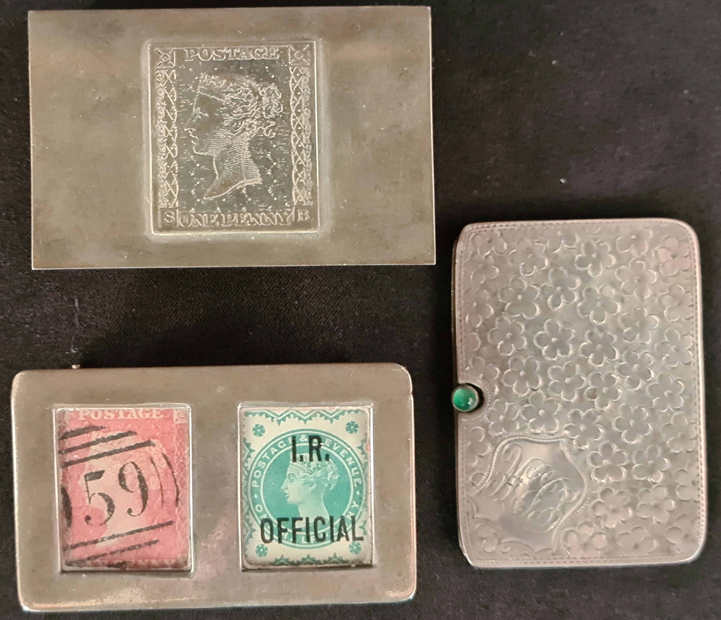 SILVER STAMP BOXES: Trio of hall marked sterling silver stamp boxes inc ...