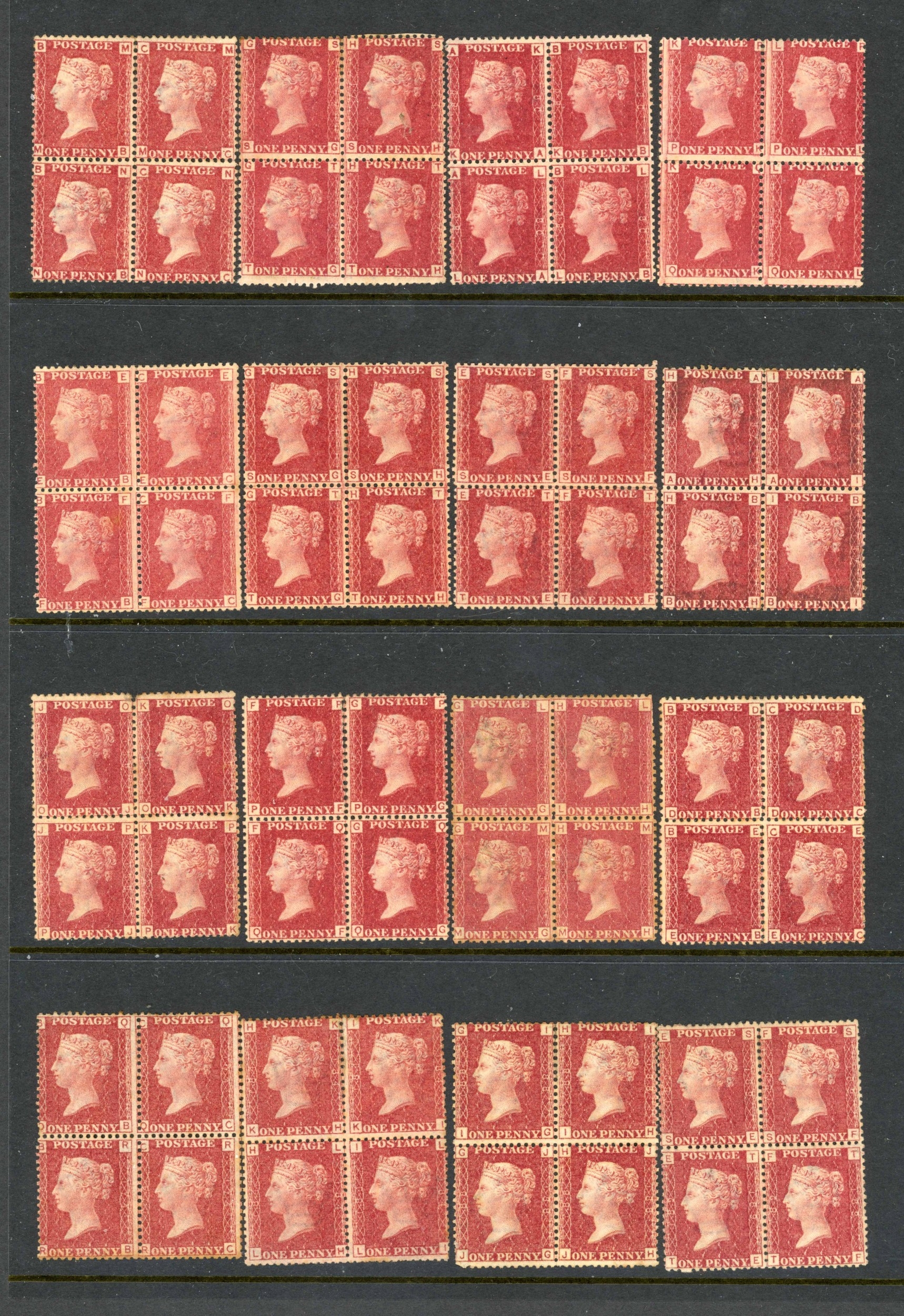 EXCEPTIONAL COLLECTION OF MINT BLOCKS OF FOUR with plates 72 MB-NC, 74 ...