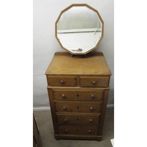 203 - Bath Cabinet Makers - an oak and marquetry dressing table having a decagon mirror over two short and... 