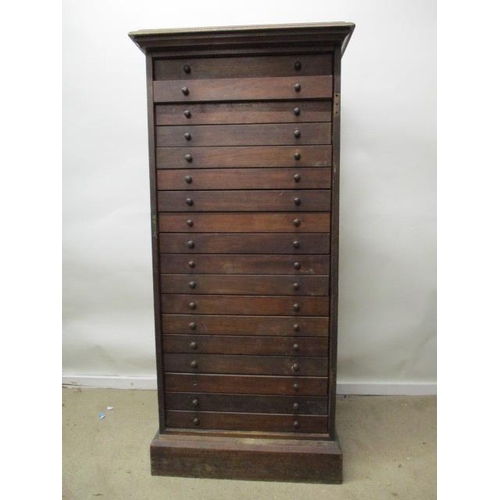 204 - A Victorian mahogany collectors chest having eighteen shallow drawers with glass tops, (one glass pa... 