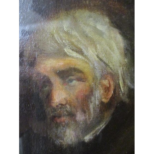 206 - In the manner of J M Whistler - a head and shoulder portrait of Mr T Carlyle, oil on canvas 8 1/4