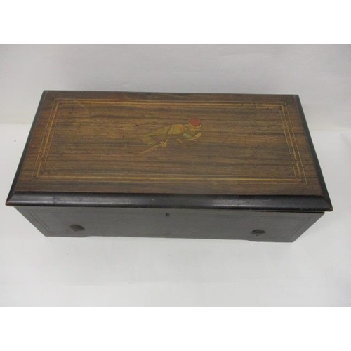 207 - A late 19th century walnut and marquetry cased musical box with six airs, the lid decorated with a b... 