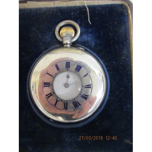 27 - A silver half hunter pocket watch, a silver cased pocket watch and a continental silver cased fob-wa... 