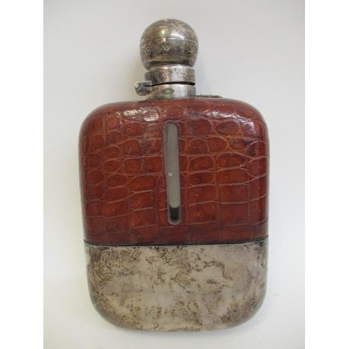 75 - An early 20th century large leather clad, glass and silver hip flask by James Ramsay, Sheffield 1921... 