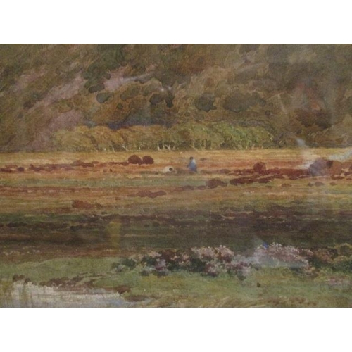 223 - Suttan Palmer - a highland scene with a figure in a field and hills beyond, watercolour, 21