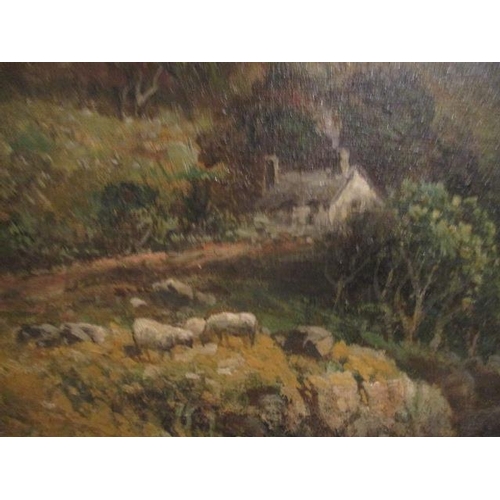 224 - William Ellis - 'The Wynon Nr Bond, Newyd Dolgelley' a Welsh scene with a river and a cottage, oil o... 