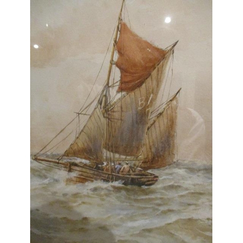 227 - William Henry Pearson - 'Brixham Trawlers' boats in choppy waters, watercolour, signed and titled lo... 