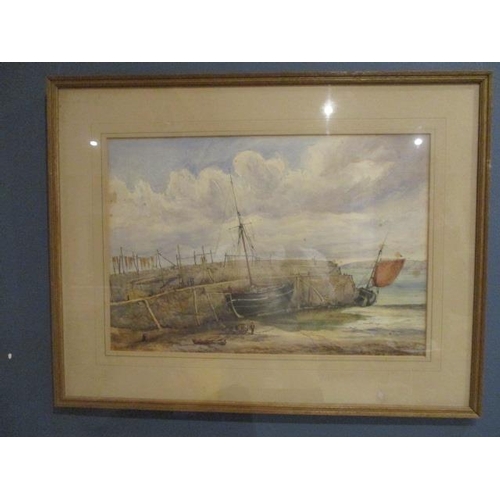 228 - Henry Strutt - a harbour scene at low tide, watercolour, signed lower left hand corner, 21