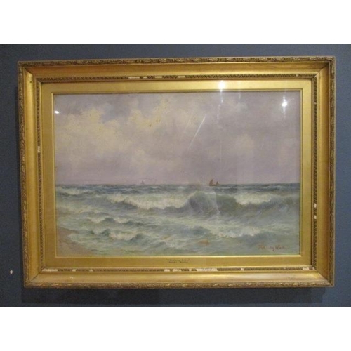 229 - Sidney Watts - 'A Freshening Breeze' a seascape with boats in the distance, oil on canvas, signed lo... 