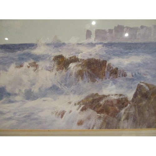 233 - Frederick James Widgery - a seascape with rocks to the foreground and boats beyond, watercolour sign... 