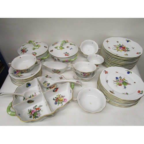 218 - A Herend porcelain dinner service decorated with fruit, vegetables and nuts with blue back stamps, c... 