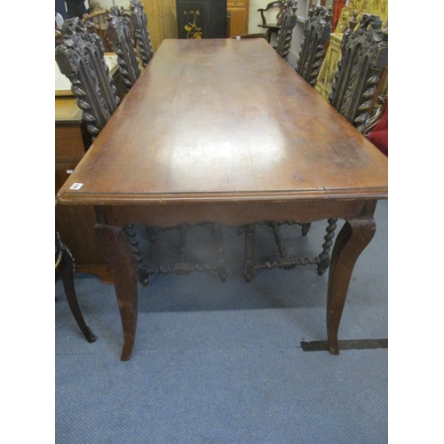 236 - A 19th century French cherry dining table, the planked top having a moulded edge over a shaped friez... 