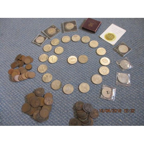 110 - A quantity of British 19th century one penny coins, a quantity of commemorative crowns and a 1951 Fe... 