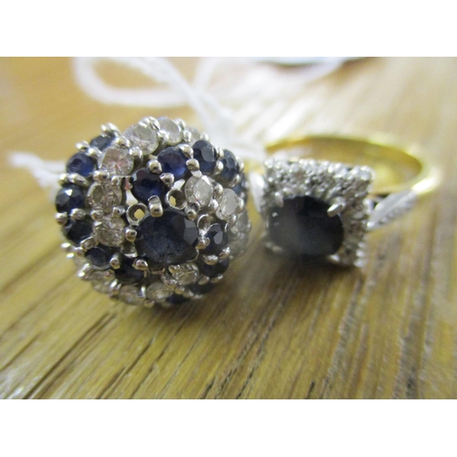 117 - Two rings, one 18ct gold set with sapphires and diamonds, the other a white metal set with diamonds ... 