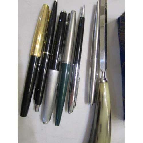 27 - A group of miscellaneous items to include Parker fountain pens including a Parker 51, an early 20th ... 