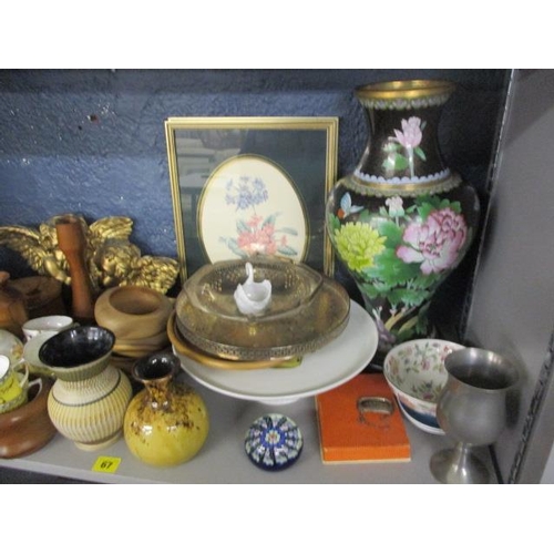 67 - A mixed lot to include a large late 20th century cloisonne vase, a Copenhagen vase and other items