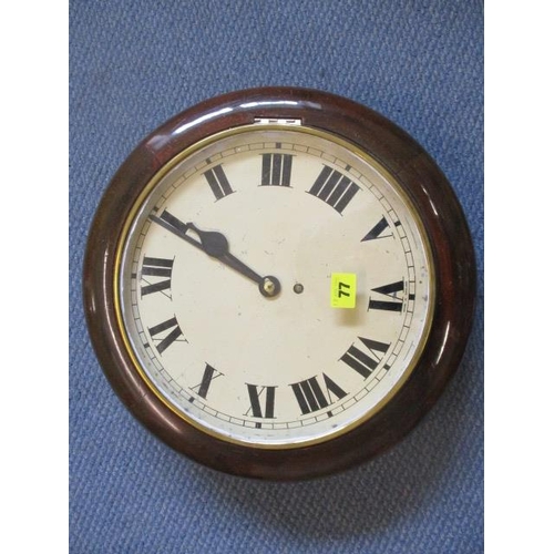 77 - A late Victorian school clock having a painted dial in a mahogany case