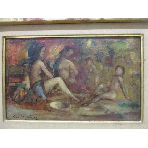 121 - Guy Cambier - two amalgamated group nude portraits of two women, oil on hardboard, signed lower left... 