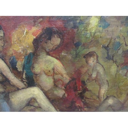 121 - Guy Cambier - two amalgamated group nude portraits of two women, oil on hardboard, signed lower left... 