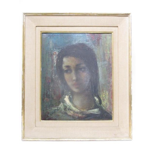 122 - Guy Cambier - a head and shoulder portrait of a woman with dark hair, oil on canvas, signed upper le... 