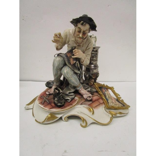 198 - A group of five Capodimonte porcelain figurines, three Galli figures to include a clown with an umbr... 