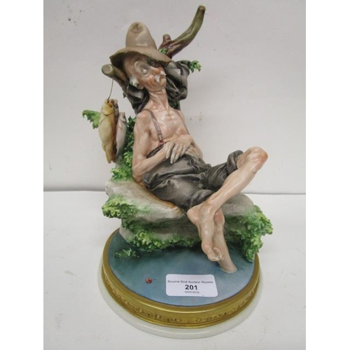 201 - A group of four Galli Capodimonte figurines to include one of two fishermen, a fisherman asleep afte... 