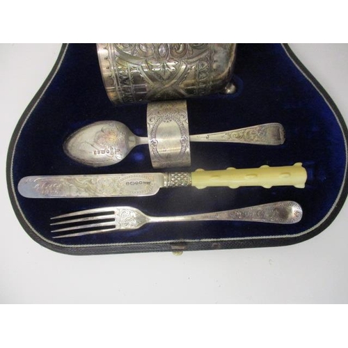 223 - A Victorian silver five piece christening set by Walker & Hall, Sheffield 1885/1886, comprising a mu... 