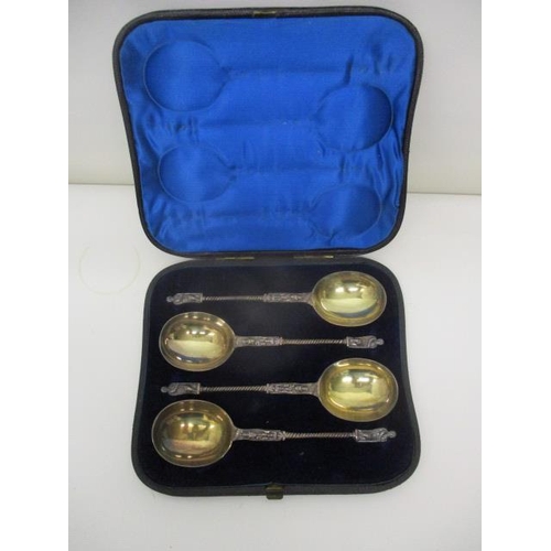 225 - A set of four Victorian silver serving spoons by Henry John Lias & James Wakely, London 1880, the ha... 