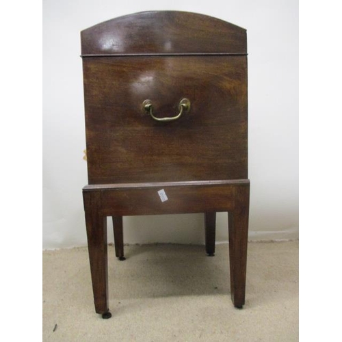 278 - A George III boxwood, string inlaid mahogany cellerette having a hinged, arched top over straight si... 