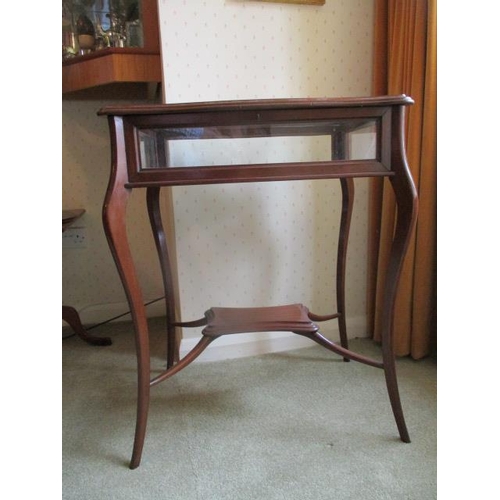 285 - WITHDRAWN  An Edwardian mahogany display table with a hinged, glazed top over glazed sides, raised o... 