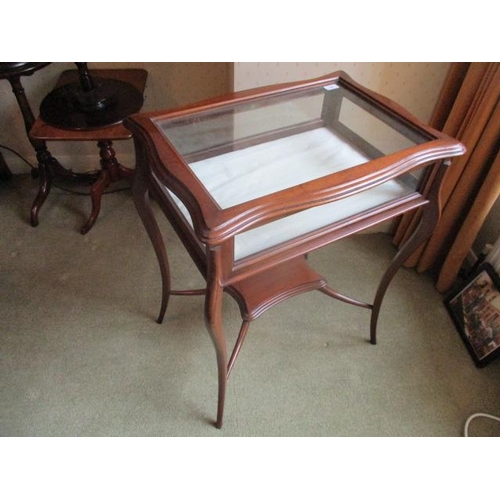 285 - WITHDRAWN  An Edwardian mahogany display table with a hinged, glazed top over glazed sides, raised o... 