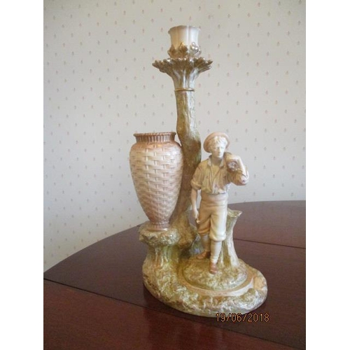 290 - WITHDRAWN  A late Victorian Royal Worcester, blush ivory glazed, porcelain candelabra with a stem fa... 